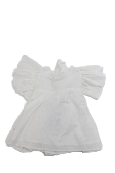 Lil Lemons For Love & Lemons Girls Textured Short Sleeve Blouse Top White Sz 4T