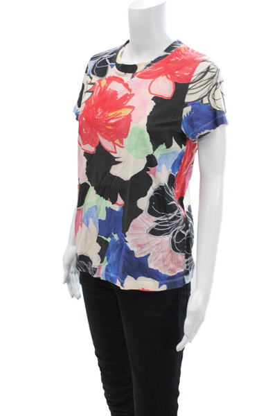 Paule Ka Womens Black Floral Jersey T-Shirt Crew Neck Short Sleeve Size M