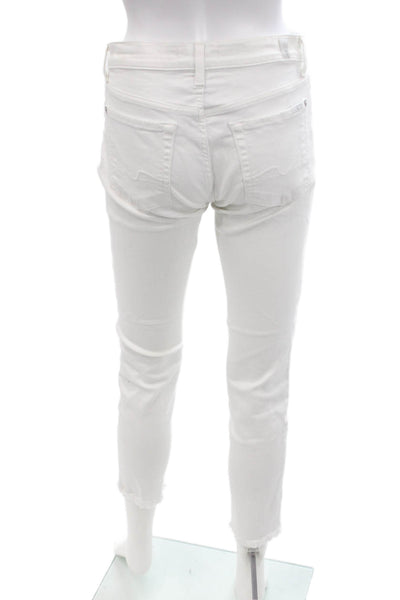 7 For All Mankind, Womens Ankle Cropped Skinny White Jeans Size 28
