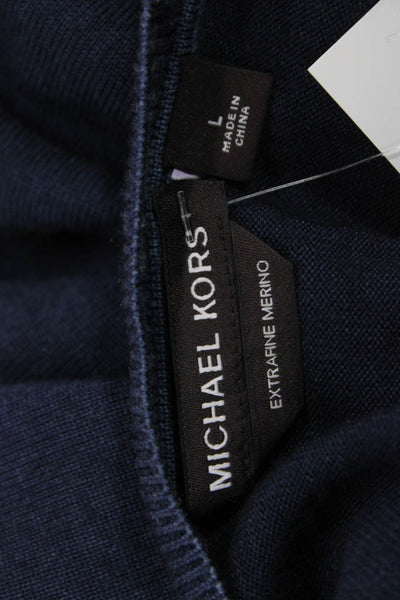 Michael Kors Mens Pullover Extrafine Merino Dark Blue Long Sleeve Size L