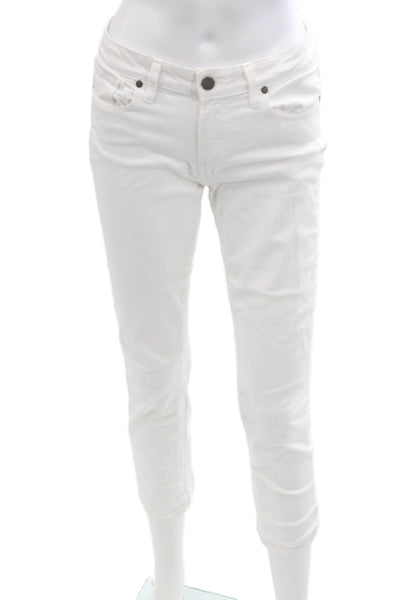 Paige Womens Skinny Cropped Ankle Jeans White Mid-Rise Button Size 27