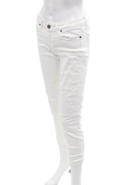 Paige Womens Skinny Cropped Ankle Jeans White Mid-Rise Button Size 27