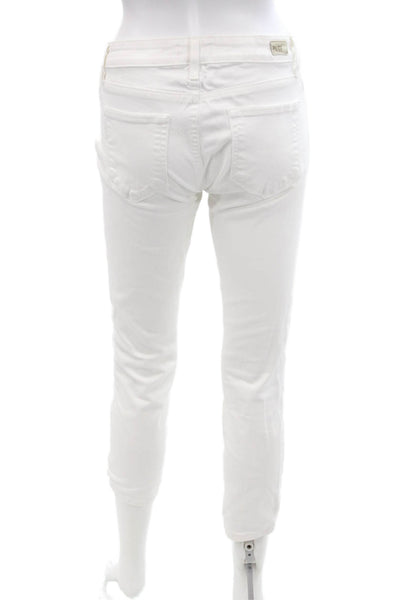 Paige Womens Skinny Cropped Ankle Jeans White Mid-Rise Button Size 27