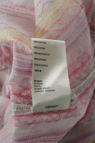 Anthropologie Women Pink Cotton Striped Square Neck Short Sleeve Blouse Size XS
