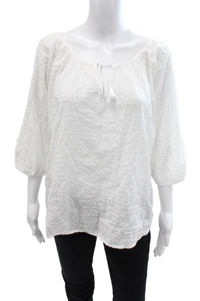 J Crew Women Tunic White Round Neck 3/4 Sleeve 100% Cotton Boho Size XS