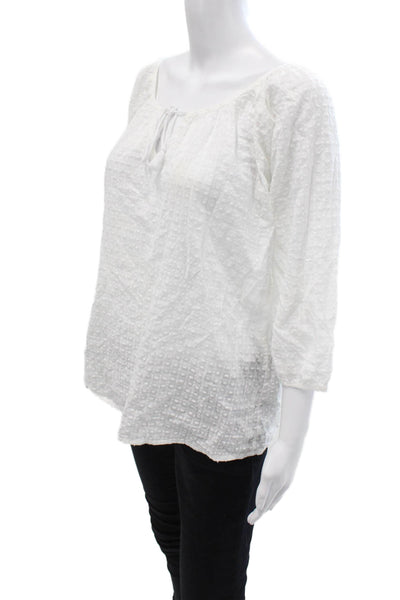 J Crew Women Tunic White Round Neck 3/4 Sleeve 100% Cotton Boho Size XS