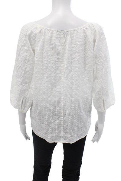 J Crew Women Tunic White Round Neck 3/4 Sleeve 100% Cotton Boho Size XS