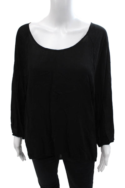 James Perse Women Tunic Blouse Black Viscose Round Neck Long Sleeve Size 3
