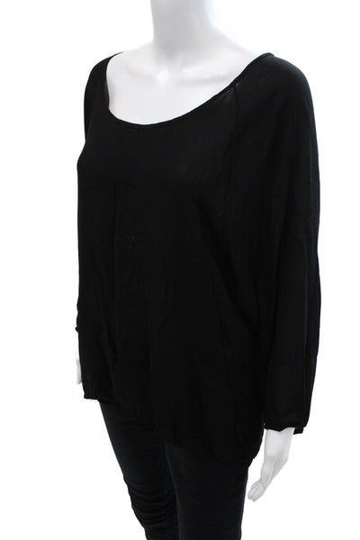 James Perse Women Tunic Blouse Black Viscose Round Neck Long Sleeve Size 3