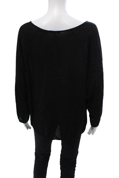 James Perse Women Tunic Blouse Black Viscose Round Neck Long Sleeve Size 3