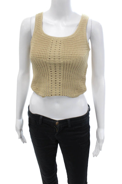 Rachel Zoe Women Cropped Tank Beige Button-Front Round Neck Boho Size S