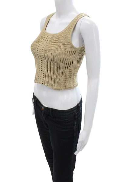 Rachel Zoe Women Cropped Tank Beige Button-Front Round Neck Boho Size S