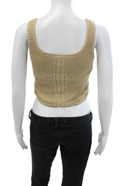 Rachel Zoe Women Cropped Tank Beige Button-Front Round Neck Boho Size S