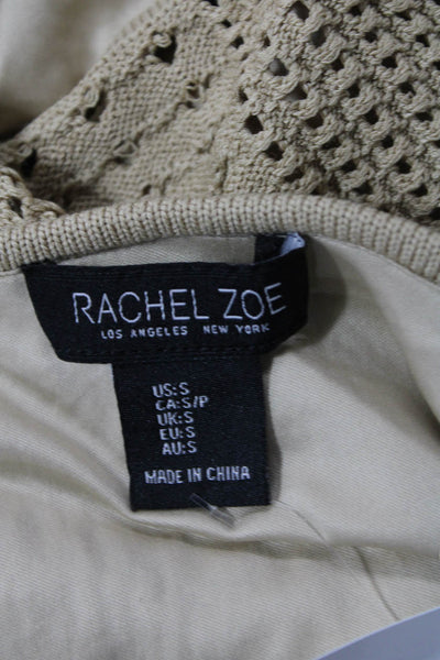 Rachel Zoe Women Cropped Tank Beige Button-Front Round Neck Boho Size S