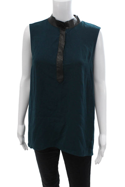 Elie Tahari Women Tunic Blouse Black Mock Neck Sleeveless Button Size S
