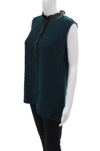 Elie Tahari Women Tunic Blouse Black Mock Neck Sleeveless Button Size S