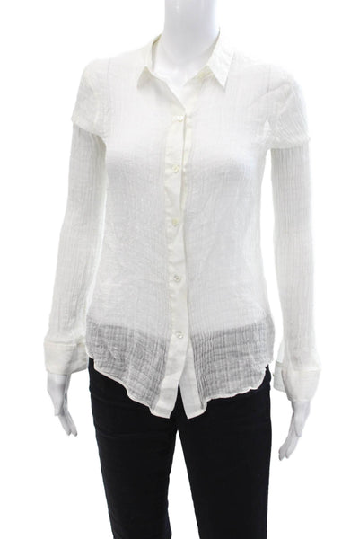 Theory Women White Silk Rayon Button-Up Collared Long Sleeve Petite Size S