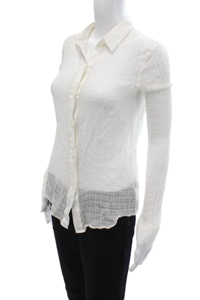 Theory Women White Silk Rayon Button-Up Collared Long Sleeve Petite Size S