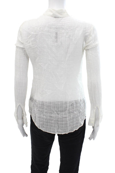 Theory Women White Silk Rayon Button-Up Collared Long Sleeve Petite Size S