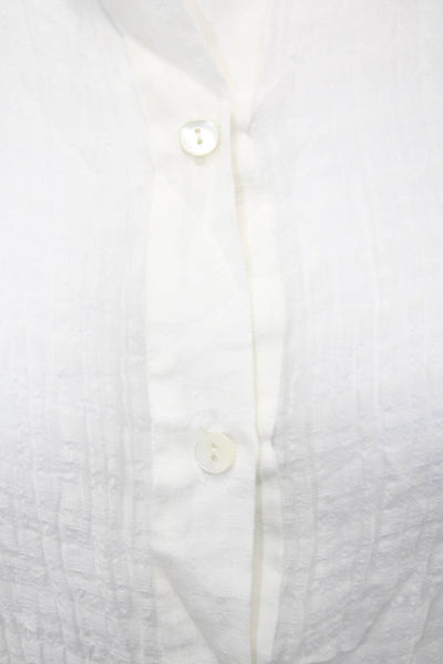 Theory Women White Silk Rayon Button-Up Collared Long Sleeve Petite Size S