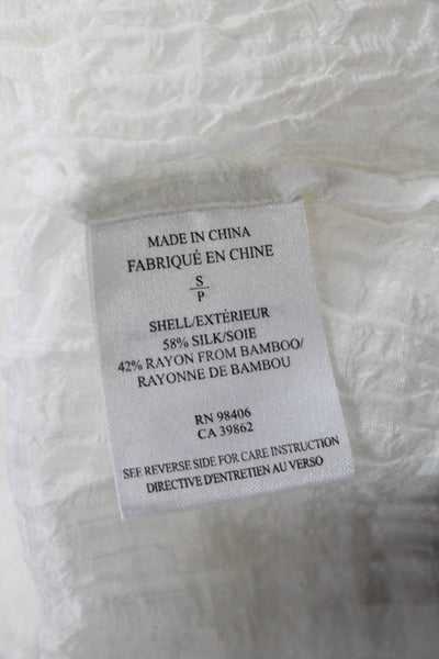 Theory Women White Silk Rayon Button-Up Collared Long Sleeve Petite Size S