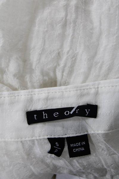 Theory Women White Silk Rayon Button-Up Collared Long Sleeve Petite Size S