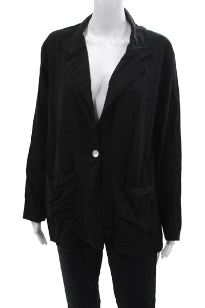 Electric & Rose Women Black Collared Button Blazer Rayon Linen Size S
