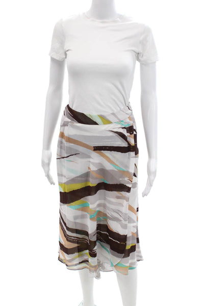 Tahari Women A-Line Wrap Skirt White Graphic Print Midi 100% Polyester Size 0