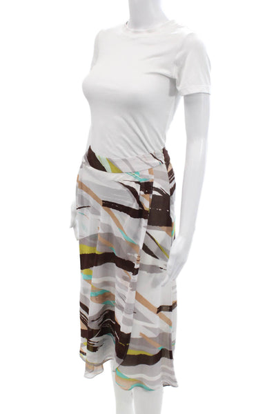 Tahari Women A-Line Wrap Skirt White Graphic Print Midi 100% Polyester Size 0