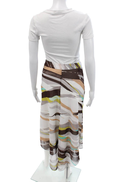 Tahari Women A-Line Wrap Skirt White Graphic Print Midi 100% Polyester Size 0
