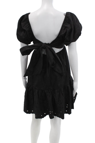 En Saison Women Black Fit & Flare Dress Square Neck Short Sleeve Cotton Size XS