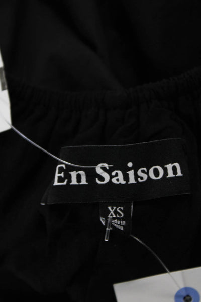 En Saison Women Black Fit & Flare Dress Square Neck Short Sleeve Cotton Size XS