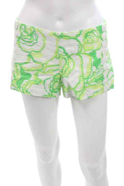 Lily Pulitzer Unisex Green Floral Beach Cotton Button Shorts Size 2