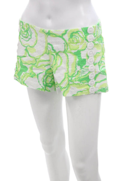 Lily Pulitzer Unisex Green Floral Beach Cotton Button Shorts Size 2