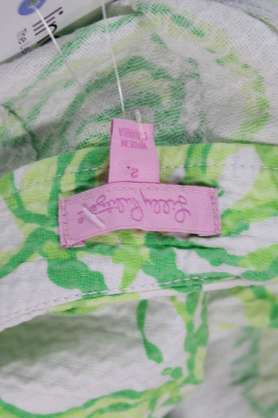 Lily Pulitzer Unisex Green Floral Beach Cotton Button Shorts Size 2