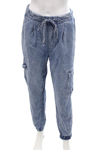 Bella Dahl Unisex Cargo Jogger Pants Blue Drawstring Tencel Size S