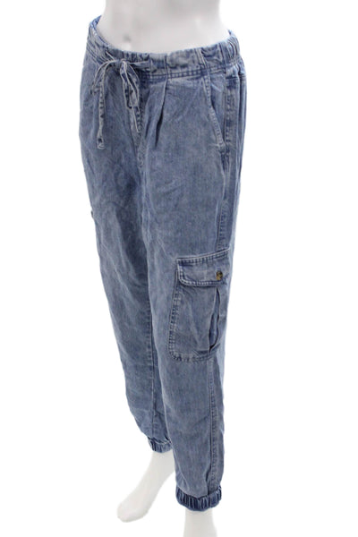 Bella Dahl Unisex Cargo Jogger Pants Blue Drawstring Tencel Size S