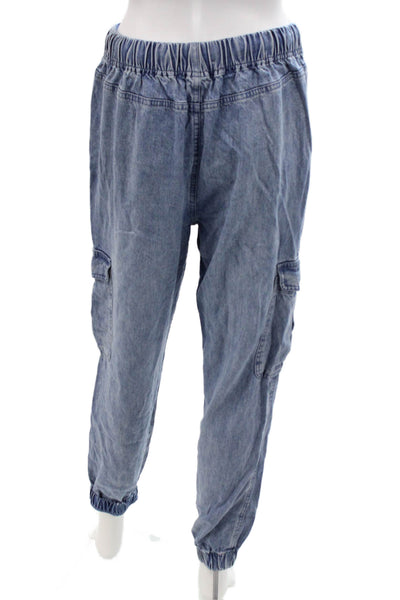 Bella Dahl Unisex Cargo Jogger Pants Blue Drawstring Tencel Size S