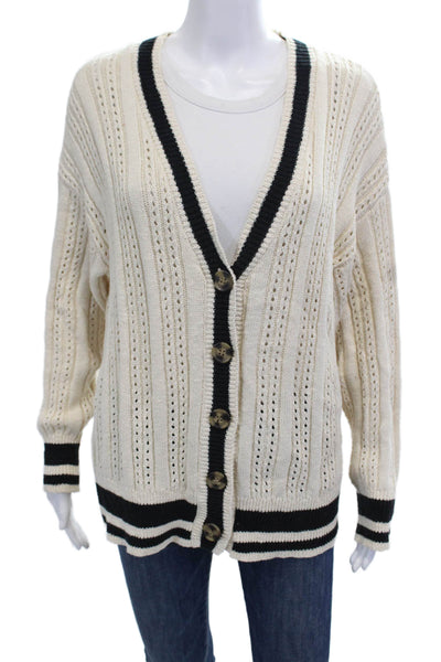 Sanctuary Womens Striped V-Neck Cotton Cardigan Button Front Beige Size XS