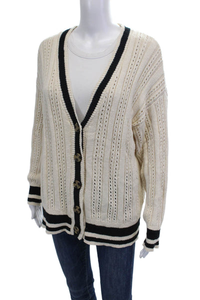 Sanctuary Womens Striped V-Neck Cotton Cardigan Button Front Beige Size XS