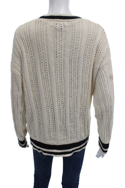 Sanctuary Womens Striped V-Neck Cotton Cardigan Button Front Beige Size XS