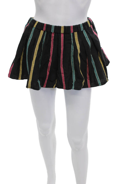Caroline Constas Unisex Bohemian Striped Linen Blend Black Shorts Size S