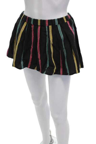 Caroline Constas Unisex Bohemian Striped Linen Blend Black Shorts Size S