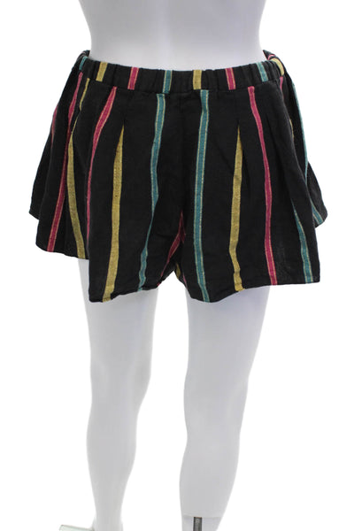 Caroline Constas Unisex Bohemian Striped Linen Blend Black Shorts Size S