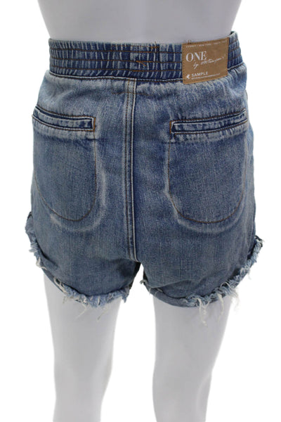 One by One Teaspoon Unisex 90s Blue Button Shorts Size 26