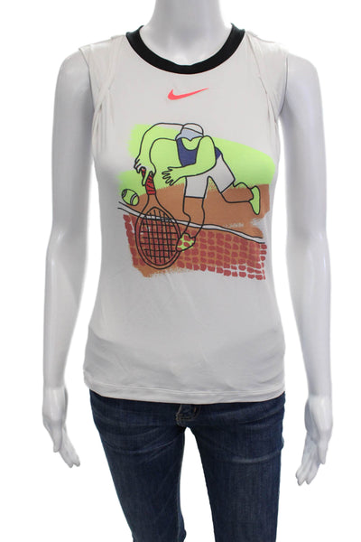 Nike Womens Ringer Jersey Tank Sleeveless White Graphic Crew Neck Size XS