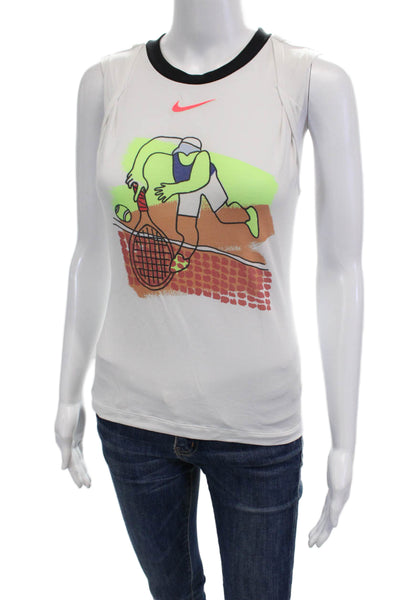 Nike Womens Ringer Jersey Tank Sleeveless White Graphic Crew Neck Size XS