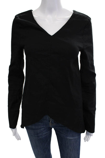 Aday Women Black V-Neck Long Sleeve Tunic Blouse Basic Size XS