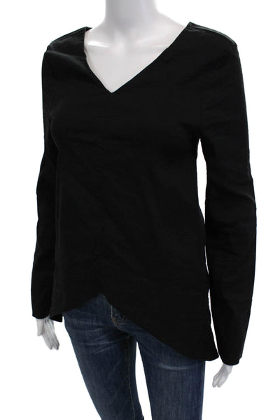 Aday Women Black V-Neck Long Sleeve Tunic Blouse Basic Size XS