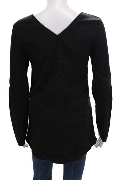 Aday Women Black V-Neck Long Sleeve Tunic Blouse Basic Size XS